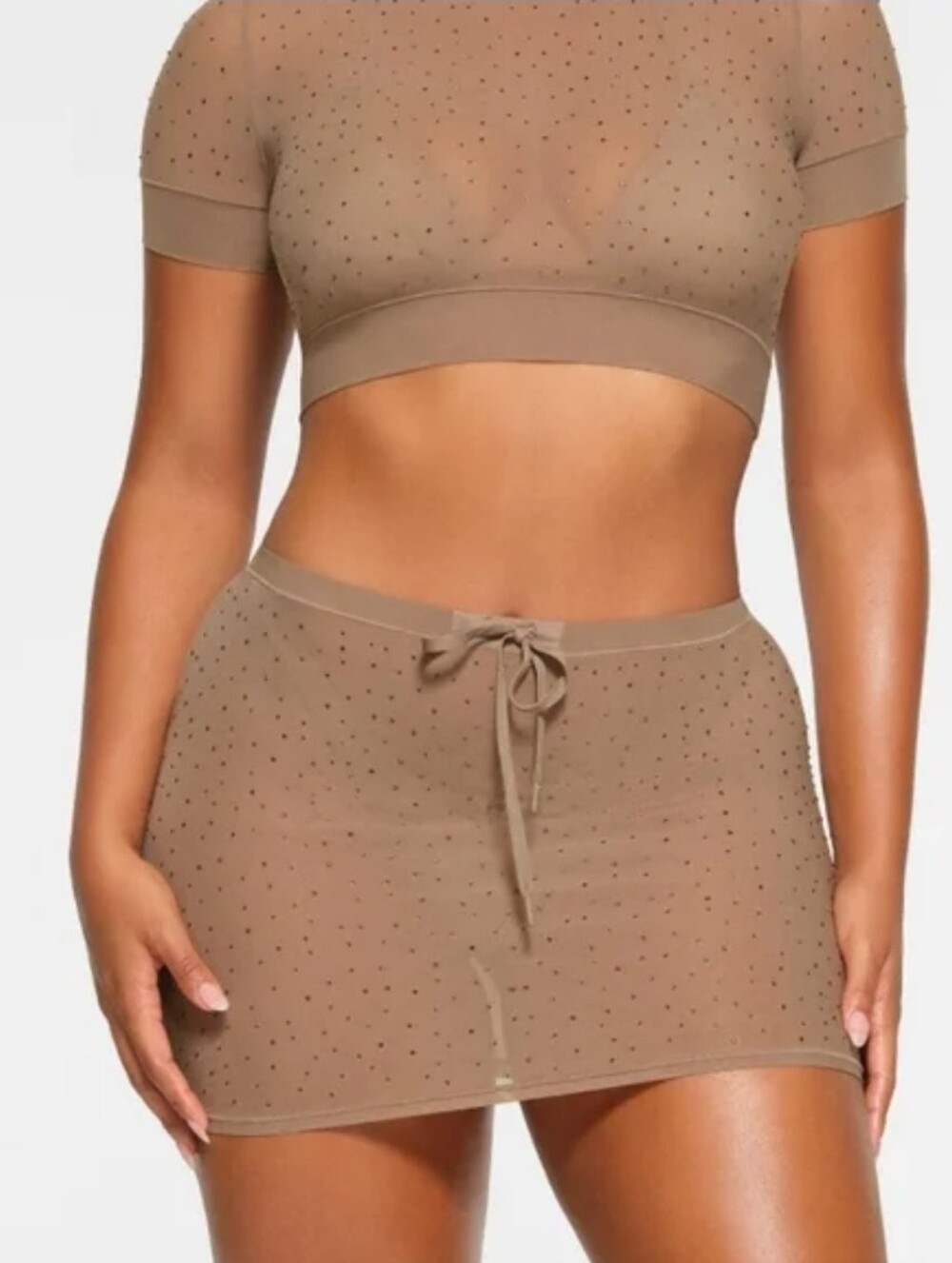 Skims Mesh Rhinestone Swim Cover Ups Mini Skirt CU-SKT-3498 Desert Size 3X